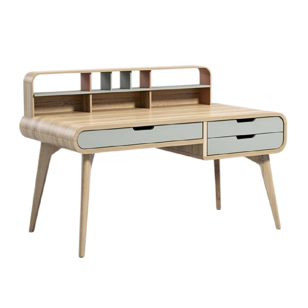 **Moderne houten bureau met lades en opslagruimte**