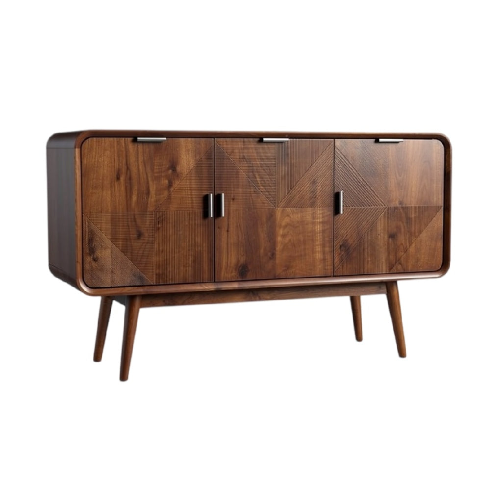 **Technische Titel in het Nederlands: Moderne Houten Dressoir met Geometrische Patronen en Lades**