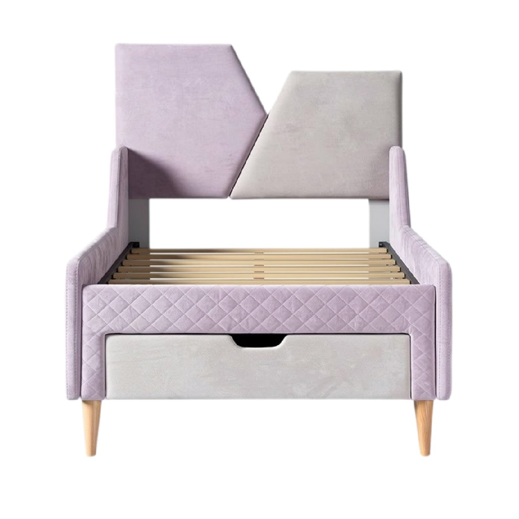 **Moderne Kinderbed met Geïntegreerde Opberglade en Design Hoofdbord**