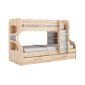 **Technische titel in het Nederlands: Moderne stapelbed met opslag en houten afwerking**